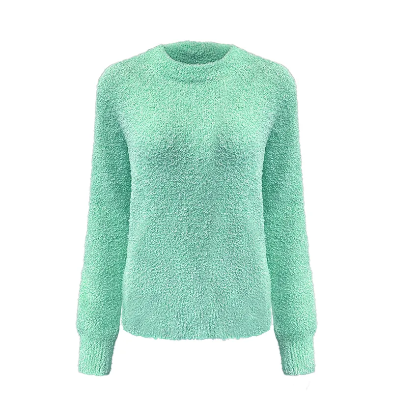 womens-fuzzy-chenille-crewneck-sweater-green