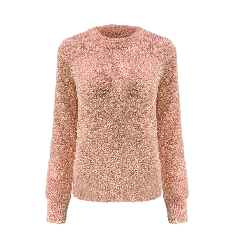 womens-fuzzy-chenille-crewneck-sweater-orange