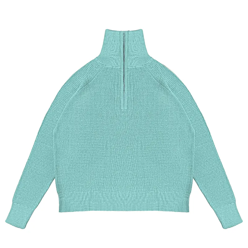 custom half zip turtleneck sweater oem factory cyan