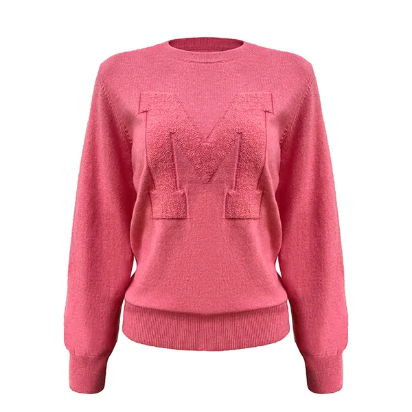 relaxed fit varsity chenille patch knit sweater pink