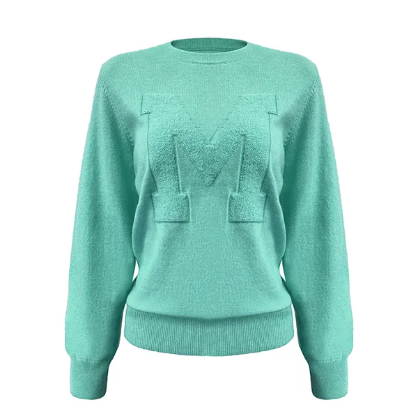 relaxed fit varsity chenille patch knit sweater green