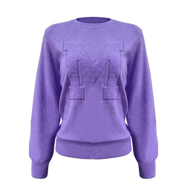 relaxed fit varsity chenille patch knit sweater purple