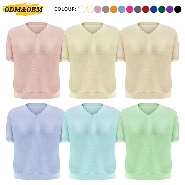 v-neck short sleeve fine knit pullover