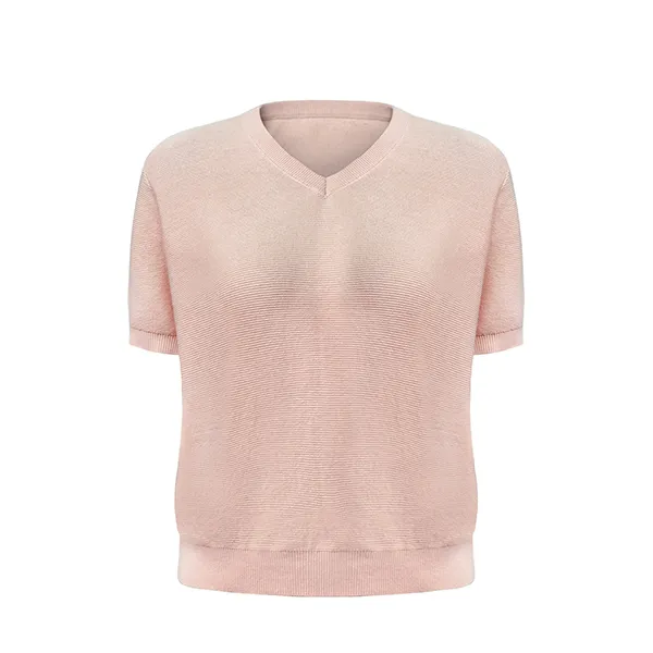 v-neck short sleeve fine knit pullover pink