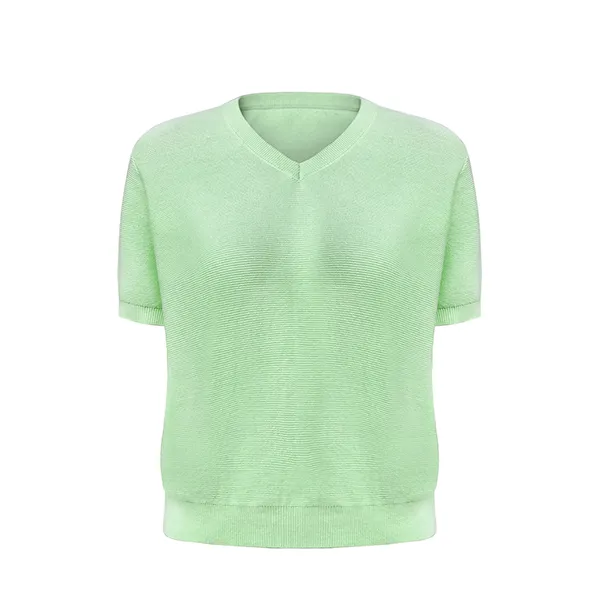 v-neck short sleeve fine knit pullover green