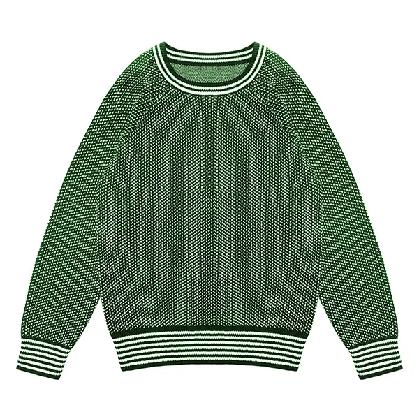 varsity textured raglan knit pullover green