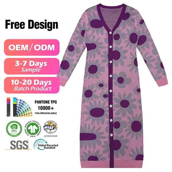 floral jacquard knit maxi cardigan dress purple