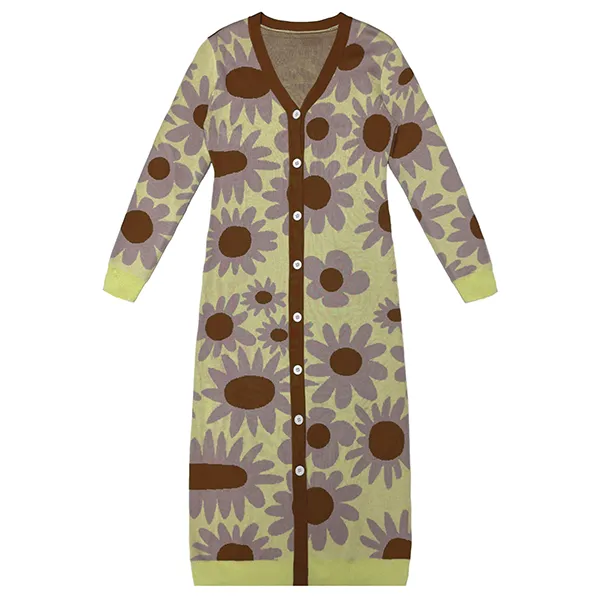 floral jacquard knit maxi cardigan dress yellow