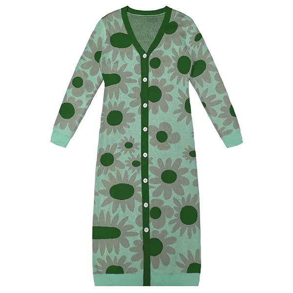 floral jacquard knit maxi cardigan dress green
