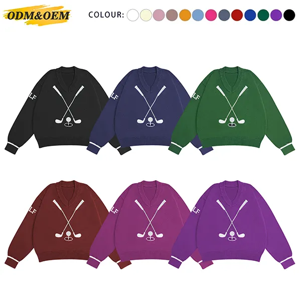v-neck golf embroidered knit pullover all colors