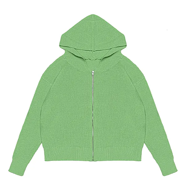 full zip waffle knit hoodie with raglan sleeves green