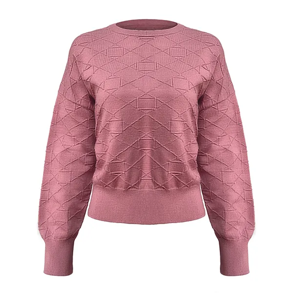 diamond textured crew neck knit pullover pink