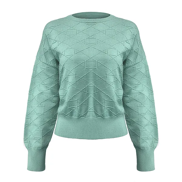 diamond textured crew neck knit pullover cyan