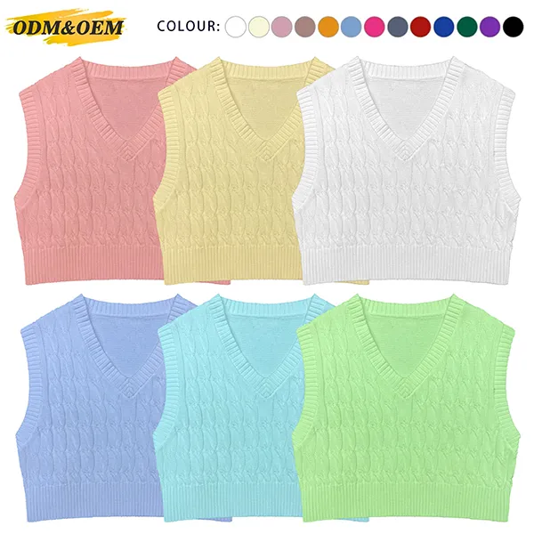 v-neck cable knit sleeveless crop vest all colors