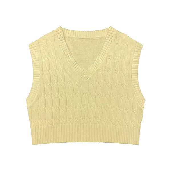 v-neck cable knit sleeveless crop vest yellow