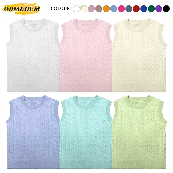 crew neck cable knit sleeveless vest all colors