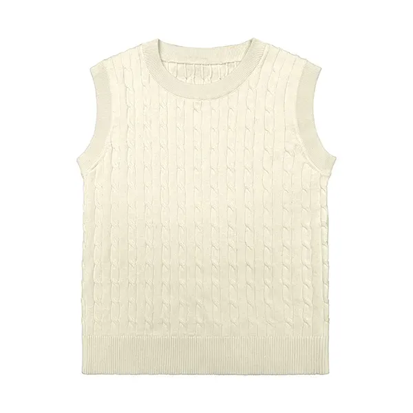 crew neck cable knit sleeveless vest beige