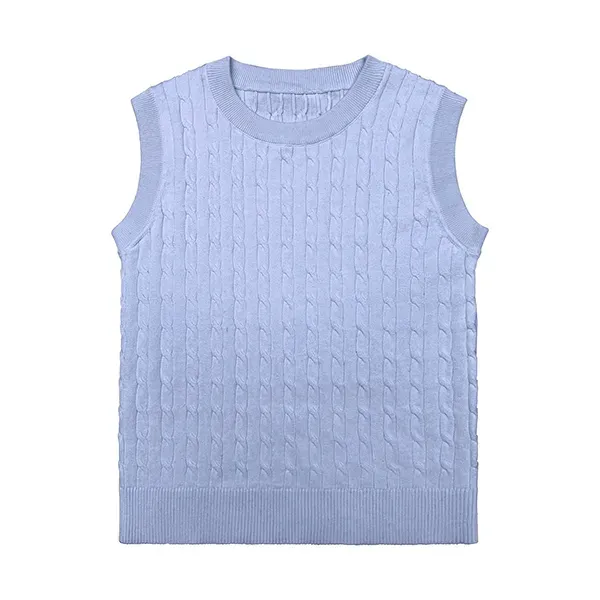 crew neck cable knit sleeveless vest blue