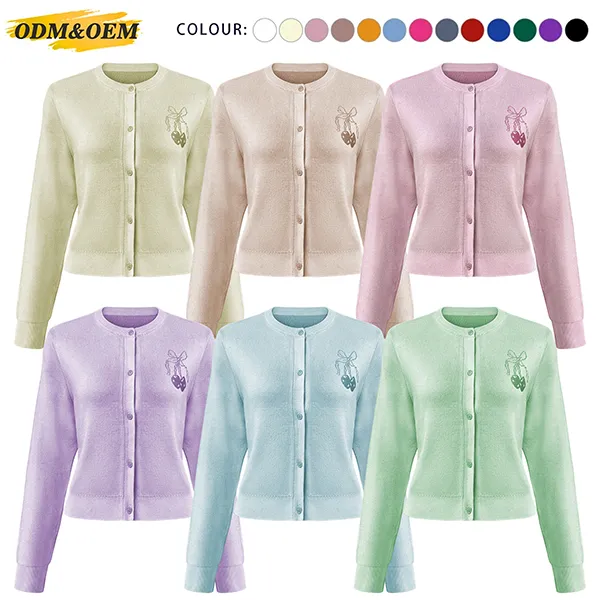 crew neck cherry embroidered knit cardigan all colors
