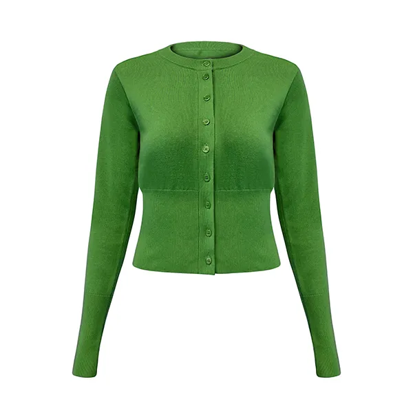 cropped fine knit button cardigan green