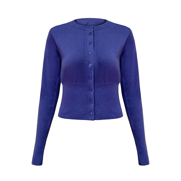 cropped fine knit button cardigan blue