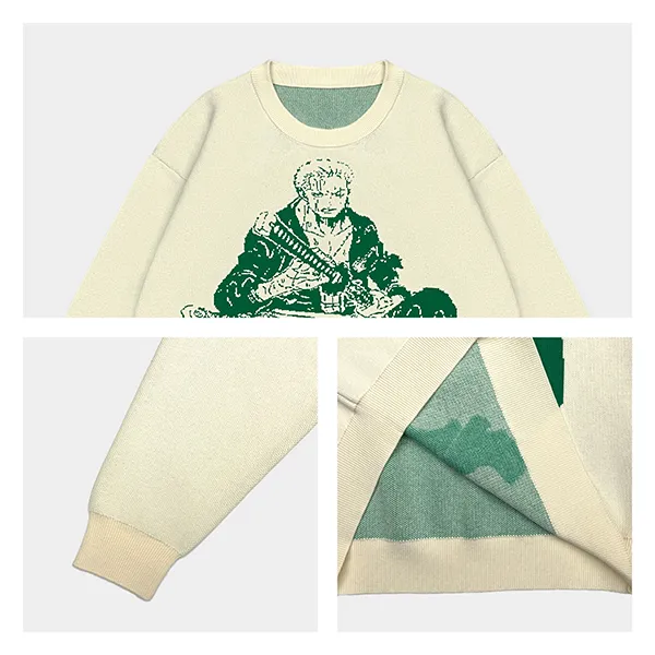 oversized anime jacquard knit pullover knitting details