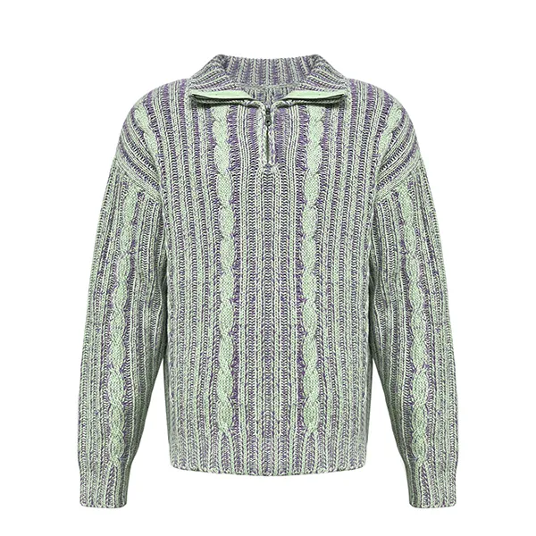 green half zip cable knit drop shoulder polo