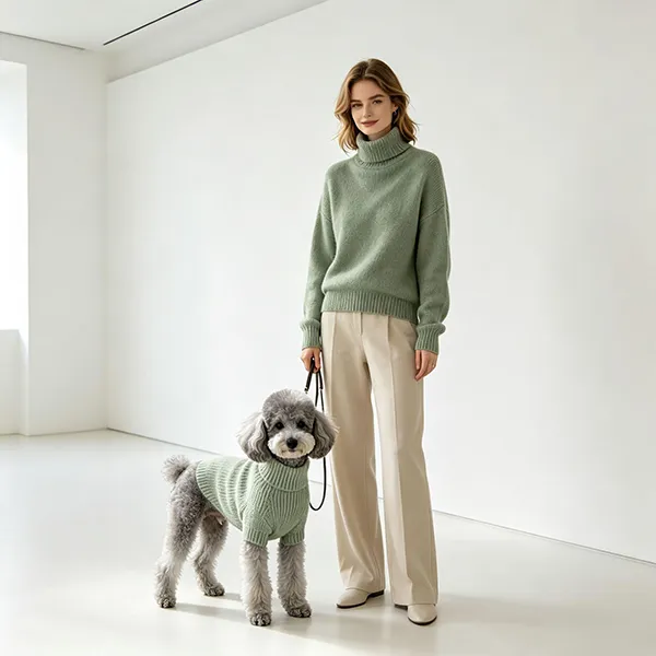 oversized turtleneck ribbed knit pet and owner matching outfit studio view
