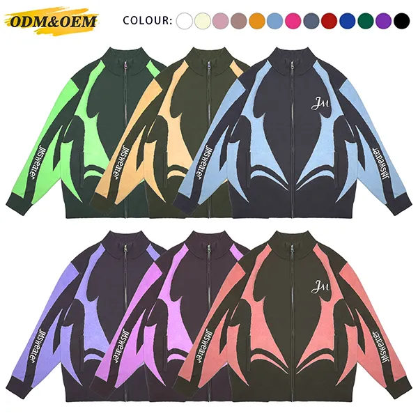 graphic jacquard full-zip knit jacket streetwear cardigan all colors