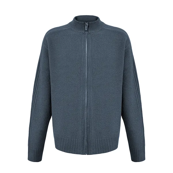 textured full-zip knit jacket stand-collar cardigan blue