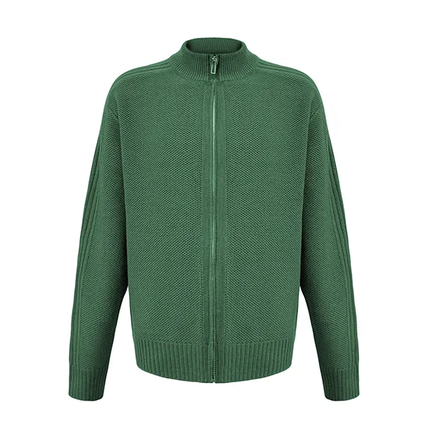 textured full-zip knit jacket stand-collar cardigan green