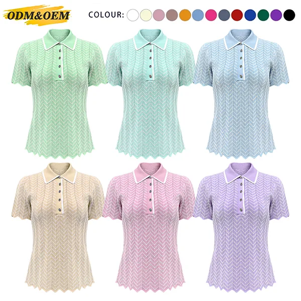 chevron pattern short-sleeve knit polo shirt top all colors