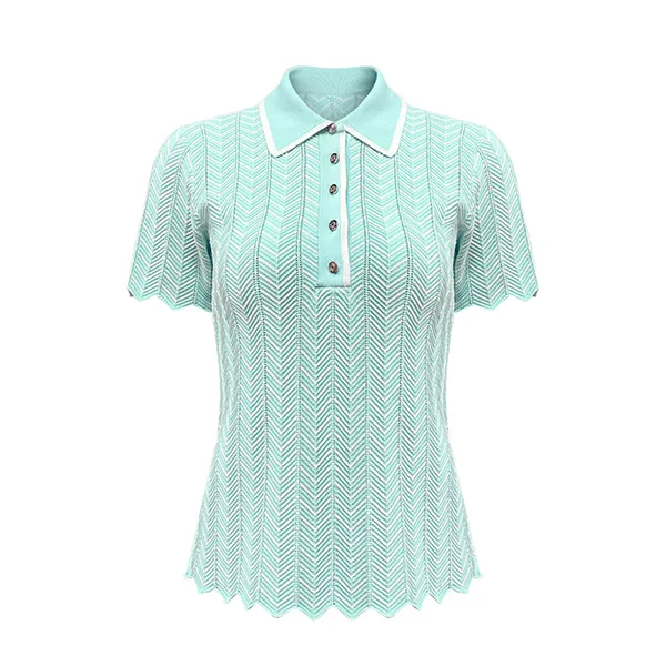 chevron pattern short-sleeve knit polo shirt top green