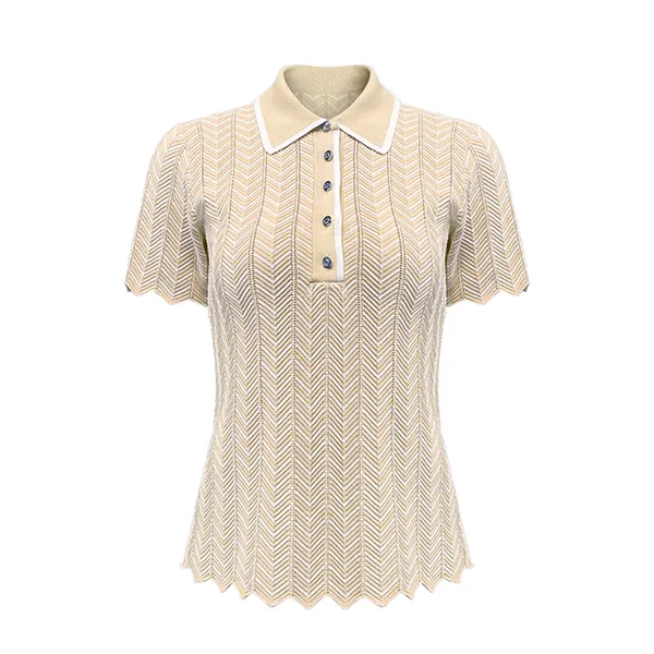 chevron pattern short-sleeve knit polo shirt top orange