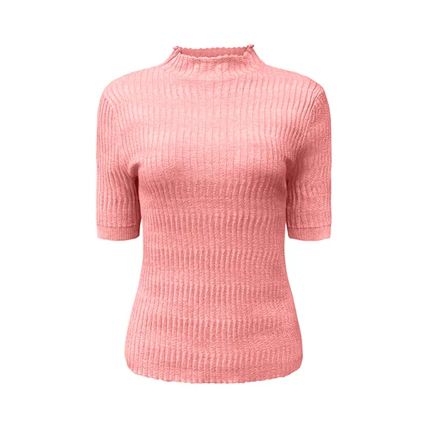 short sleeve mock neck ribbed knit top slim fit pullover pink