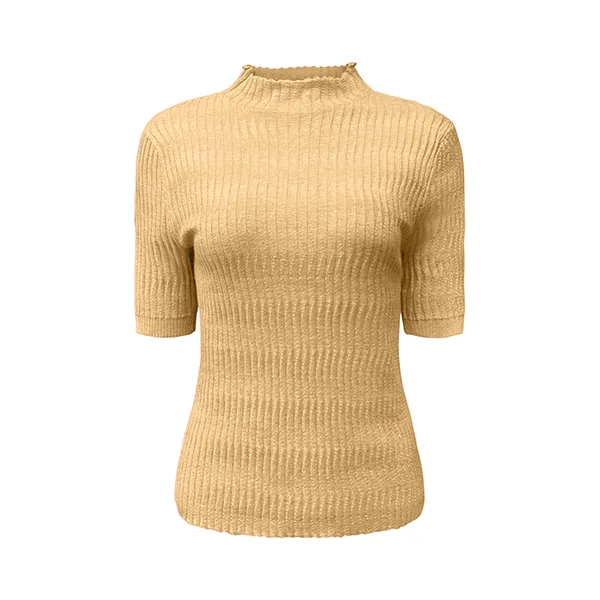 short sleeve mock neck ribbed knit top slim fit pullover yellow