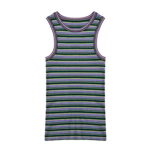 blue sleeveless striped racerback ribbed knit tank top