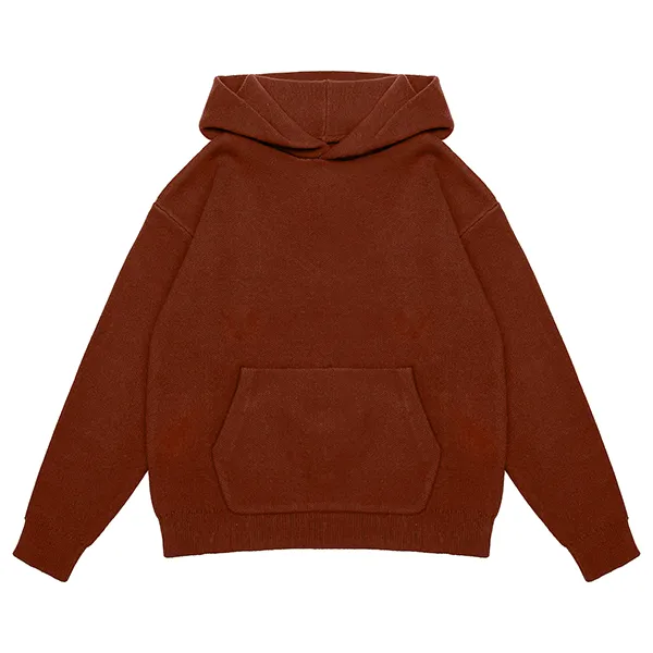 brown knitted hoodie pullover sweater with kangaroo pocket