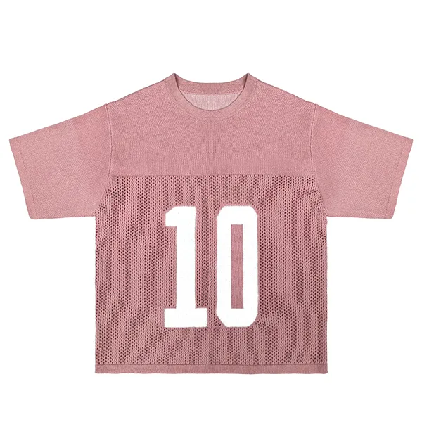 red varsity number mesh knit jersey top short sleeve pullover