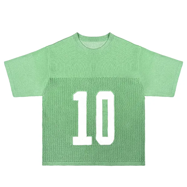 green varsity number mesh knit jersey top short sleeve pullover