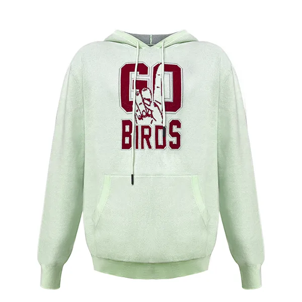 green varsity graphic knit hooded sweater with kangaroo pocket
