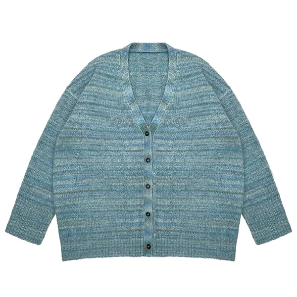 space dye v-neck cardigan with fuzzy knit texture