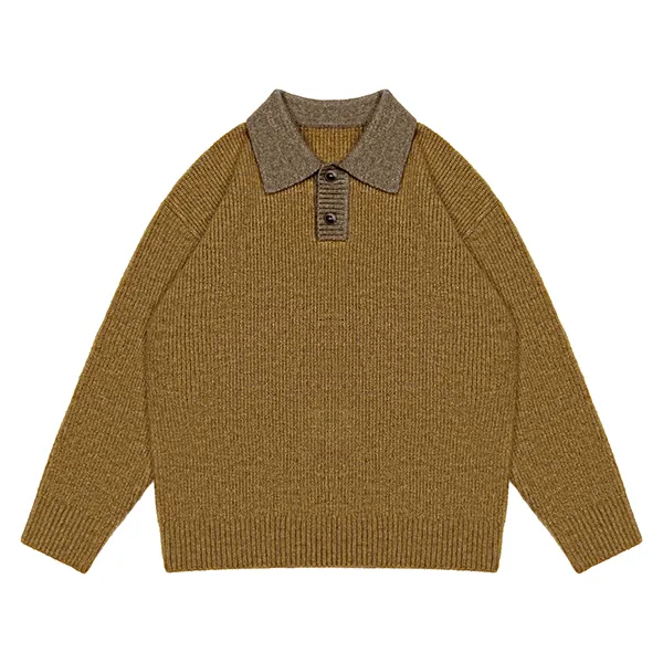 contrast collar polo sweater with ribbed knit design