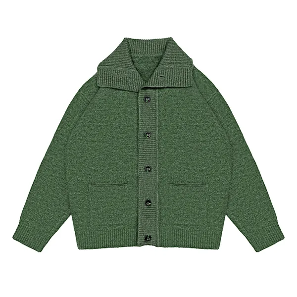 green shawl collar knitwear cardigan with pockets and buttons