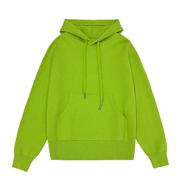 knitted hooded sweater with drawstring and kangaroo pocket