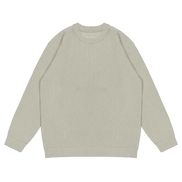 vertical ribbed knit crewneck sweater heavyweight pullover