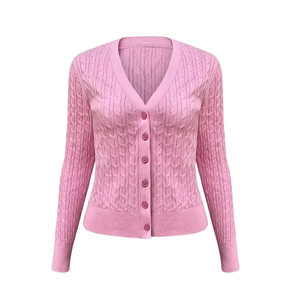 classic cable knit v-neck button cardigan sweater