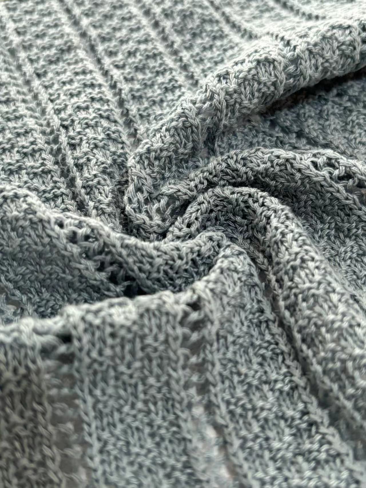 Mist-Grey Open-Mesh Texture Sweater