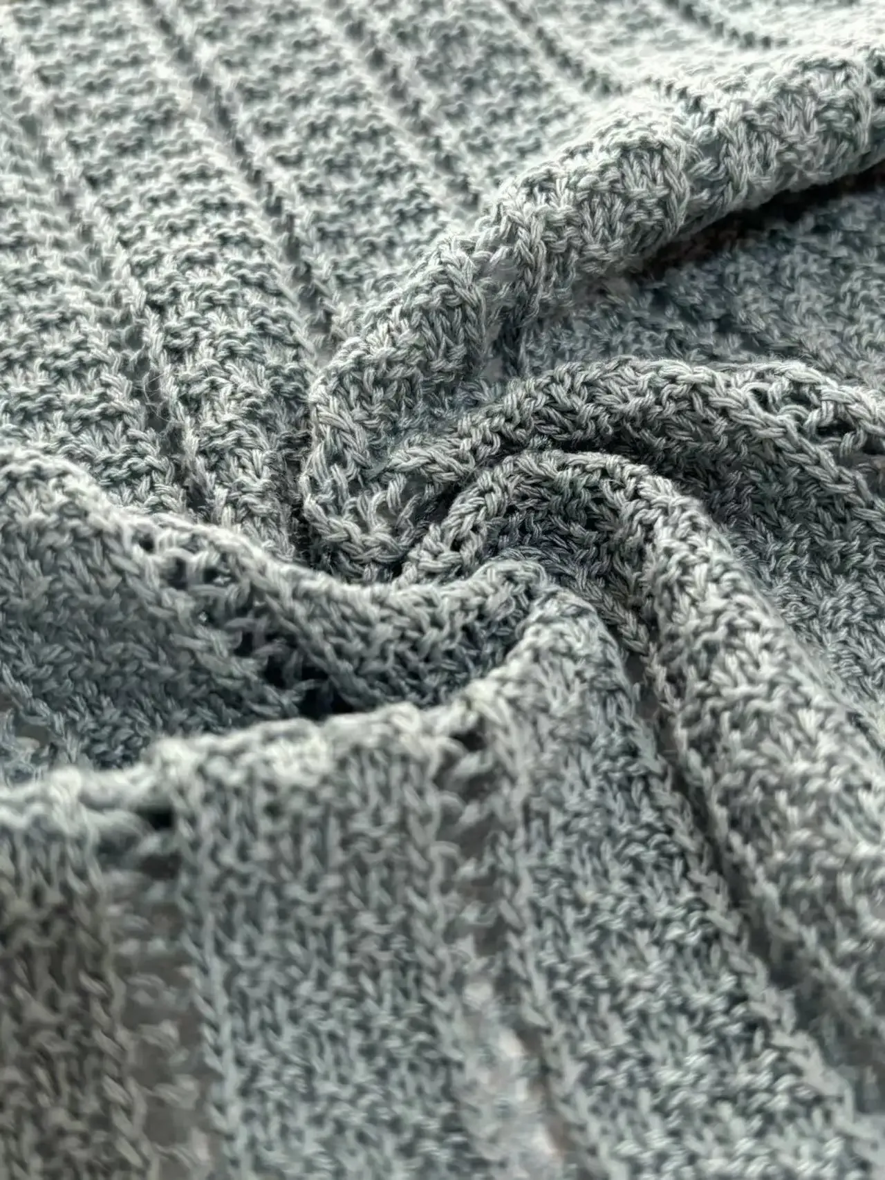 Mist-Grey Open-Mesh Texture Sweater
