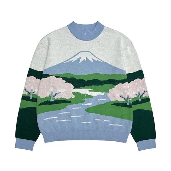 Mountain River Intarsia Landscape Knit